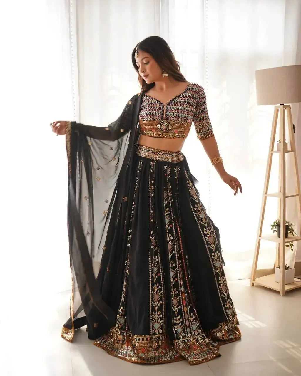 Faux Georgette Embroidered Lehenga Set with Blouse & Dupatta
