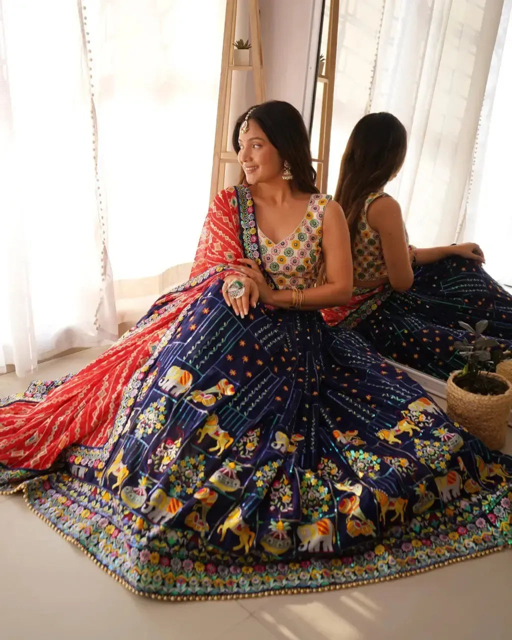 Faux Georgette Embroidered Lehenga Set with Blouse & Dupatta