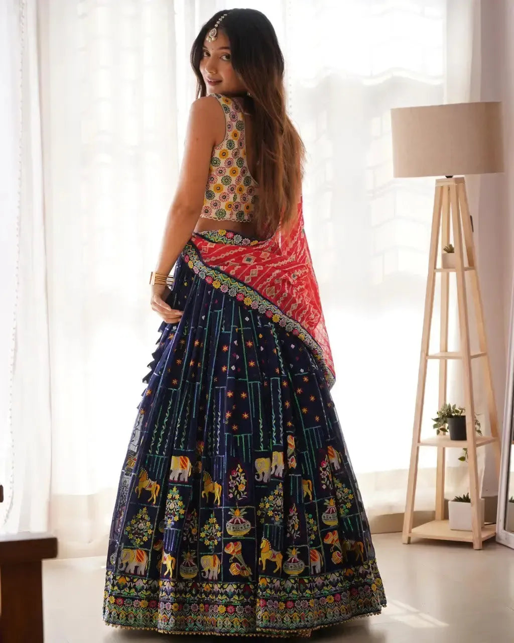 Faux Georgette Embroidered Lehenga Set with Blouse & Dupatta