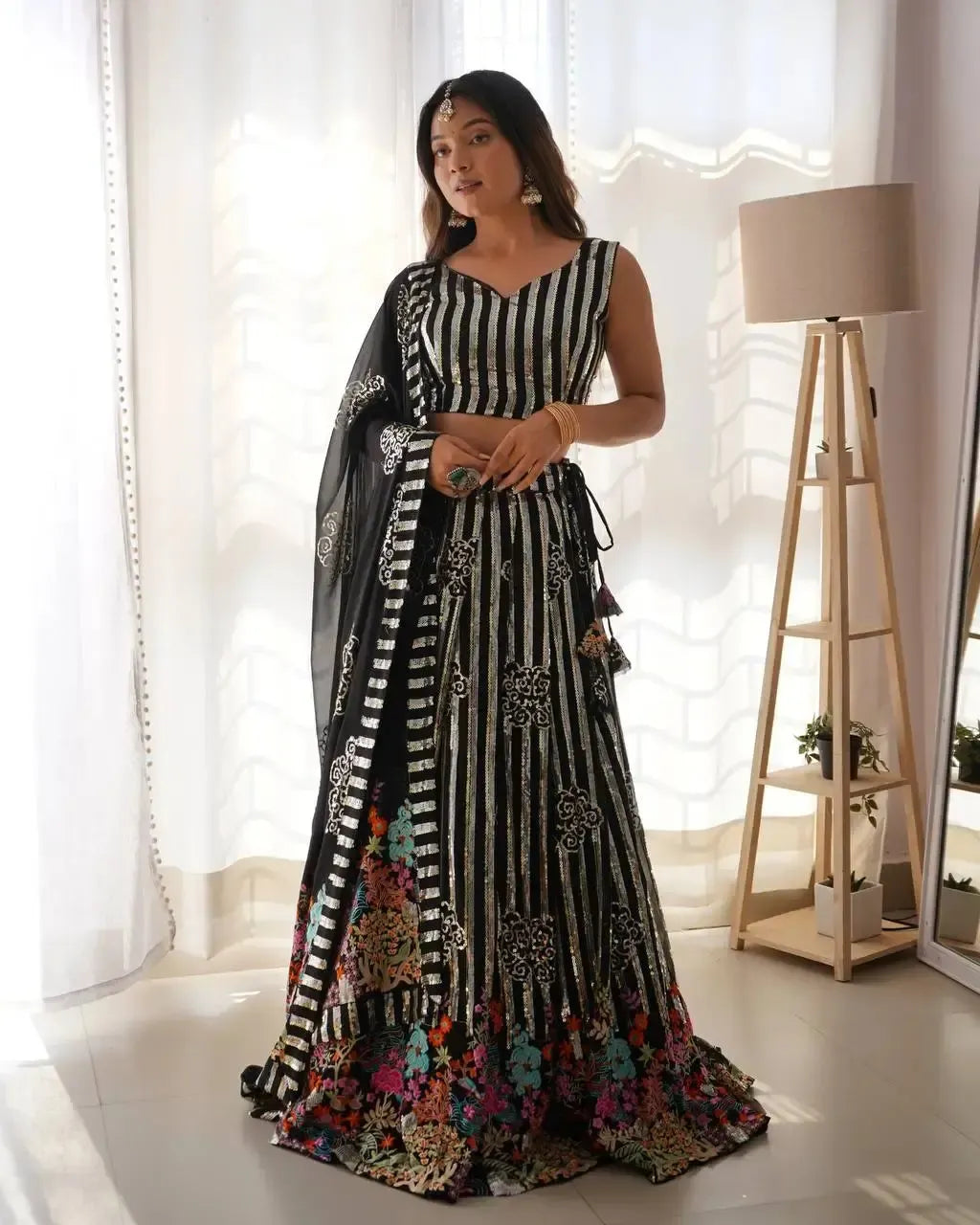 Faux Georgette Embroidered Lehenga Set with Blouse & Dupatta