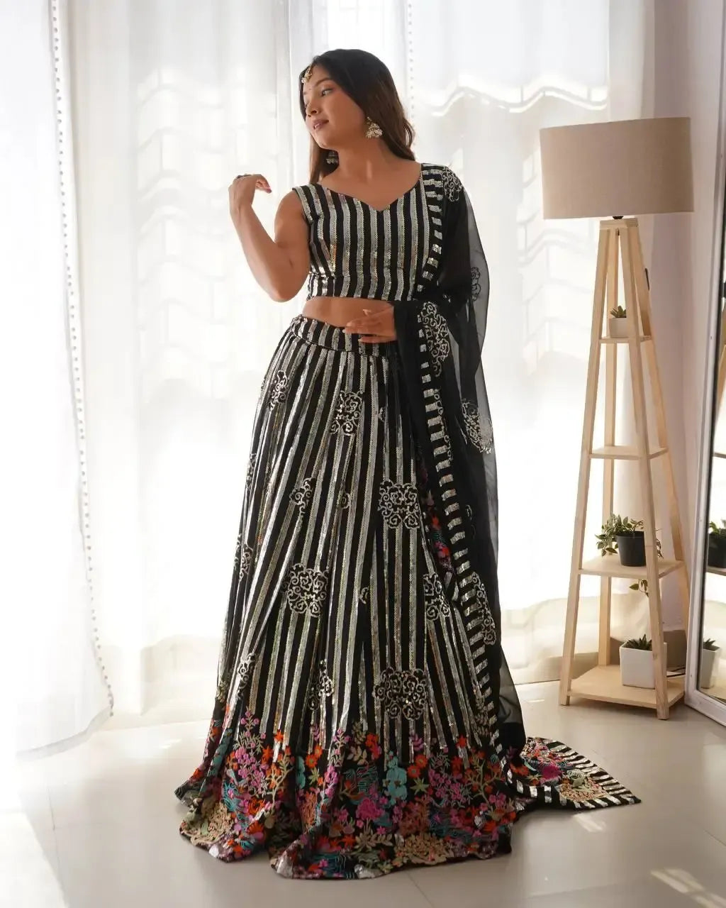 Faux Georgette Embroidered Lehenga Set with Blouse & Dupatta