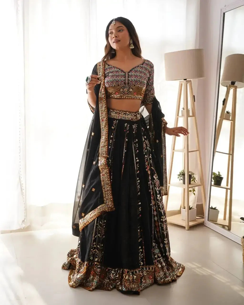 Faux Georgette Embroidered Lehenga Set with Blouse & Dupatta