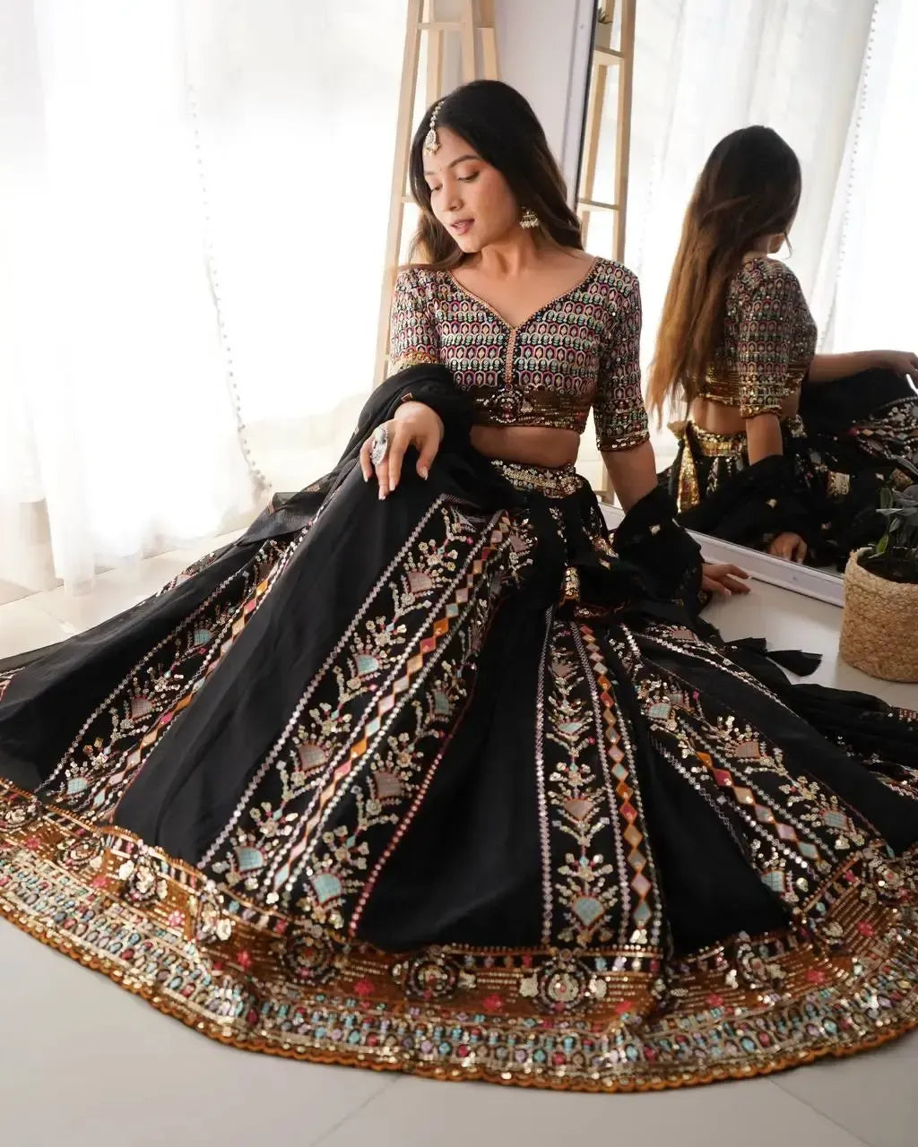 Faux Georgette Embroidered Lehenga Set with Blouse & Dupatta