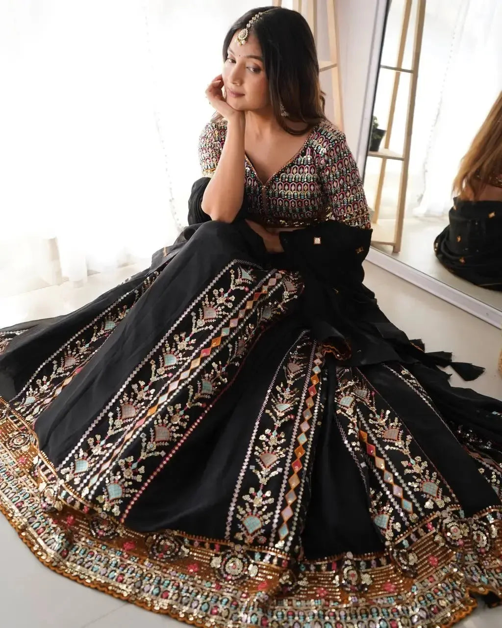 Faux Georgette Embroidered Lehenga Set with Blouse & Dupatta