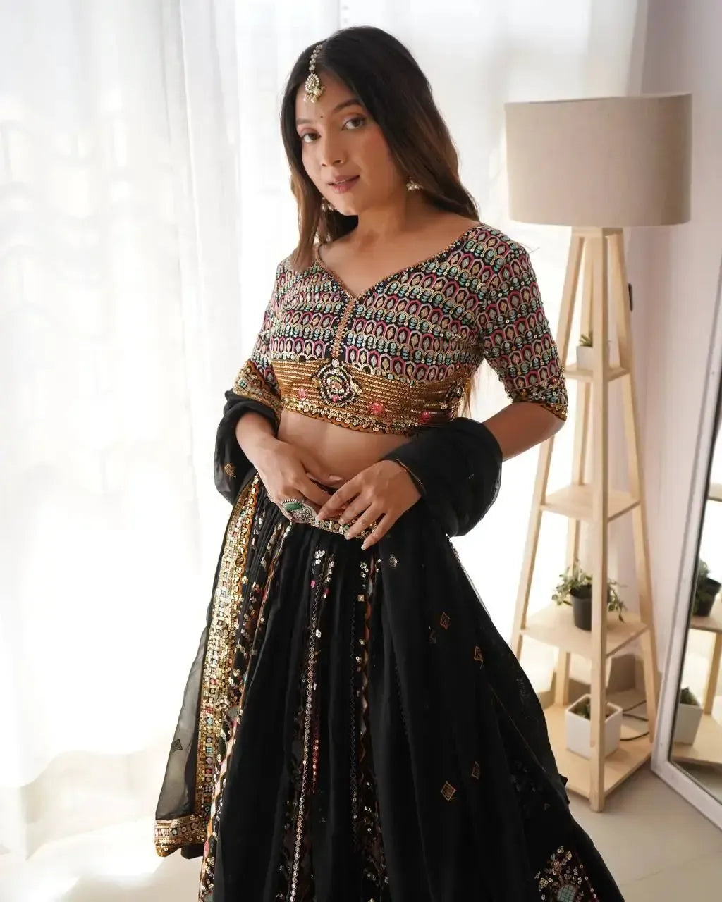 Faux Georgette Embroidered Lehenga Set with Blouse & Dupatta