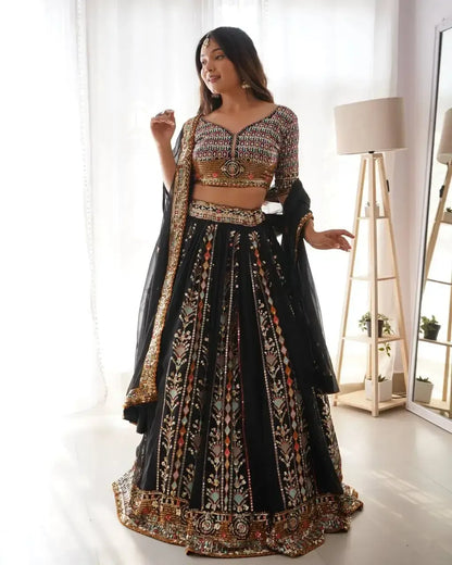 Faux Georgette Embroidered Lehenga Set with Blouse & Dupatta