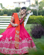 Faux Georgette Embroidered Lehenga Set with Dual Dupatta