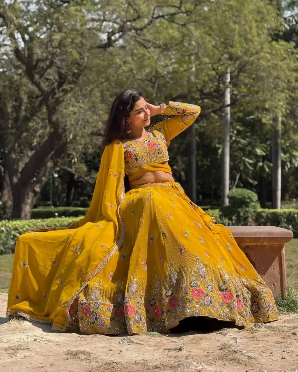 Faux Georgette Embroidered Lehenga Set with Dupatta