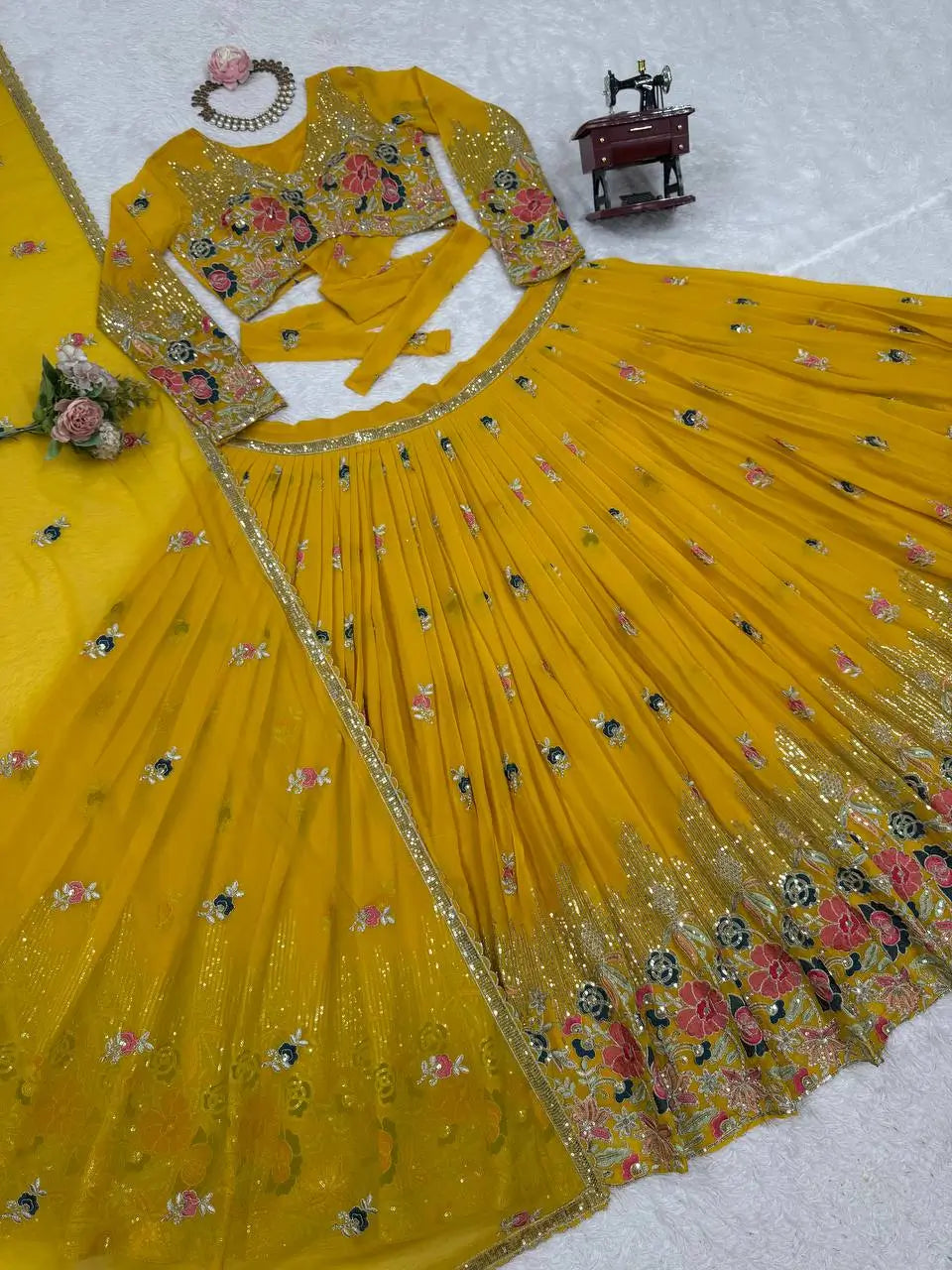 Faux Georgette Embroidered Lehenga Set with Dupatta