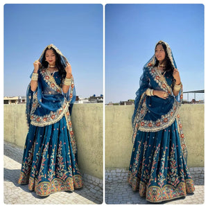 Faux Georgette Embroidered Lehenga Set with Dupatta