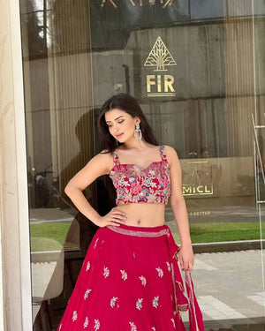Faux Georgette Embroidered Lehenga Set with Dupatta