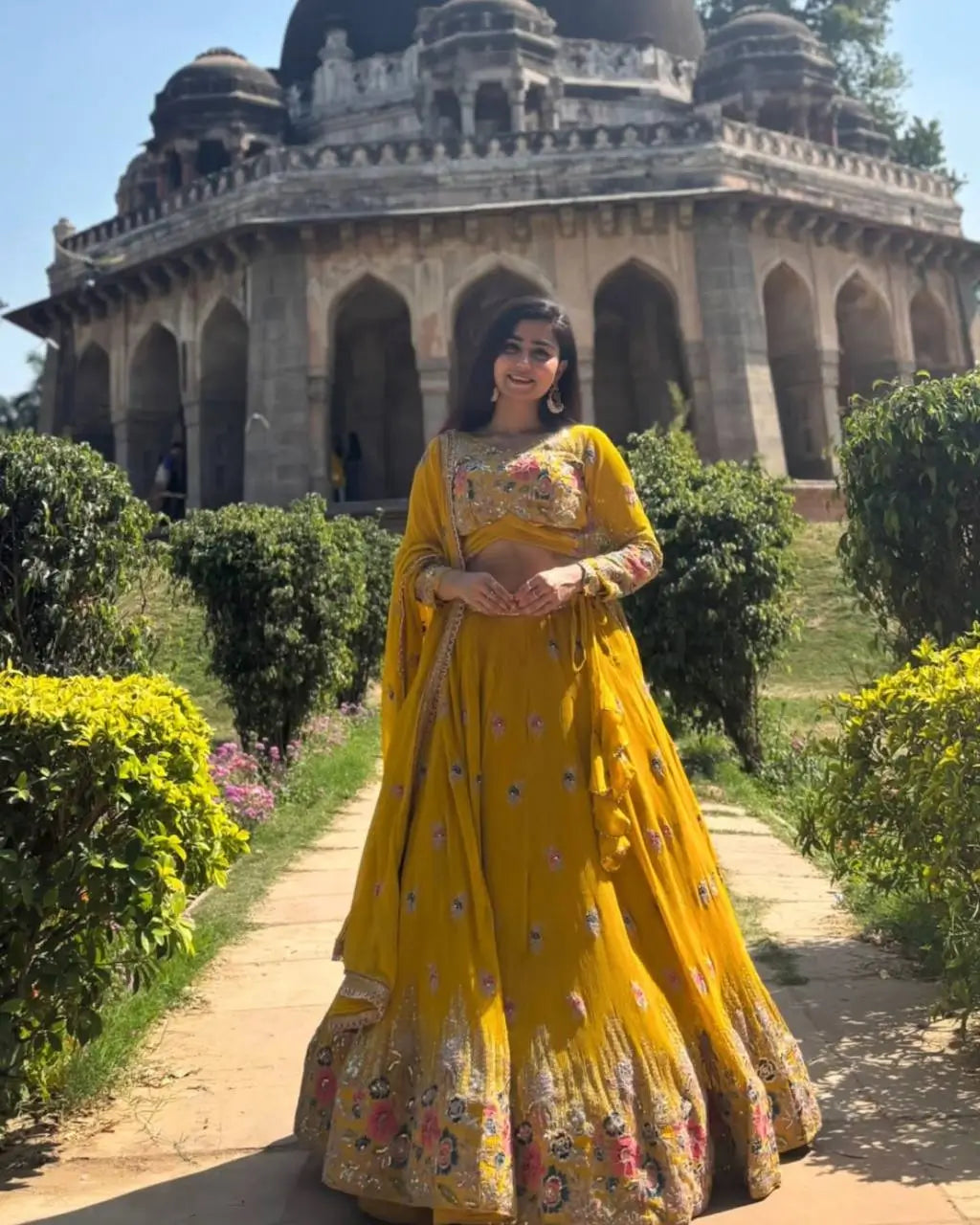 Faux Georgette Embroidered Lehenga Set with Dupatta