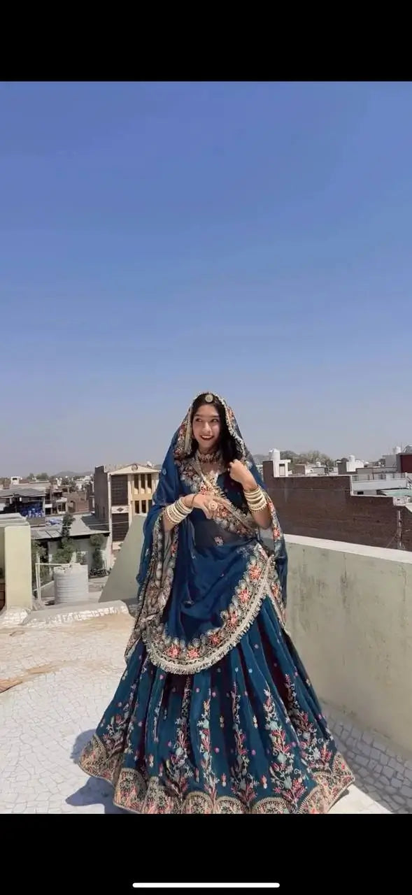 Faux Georgette Embroidered Lehenga Set with Dupatta