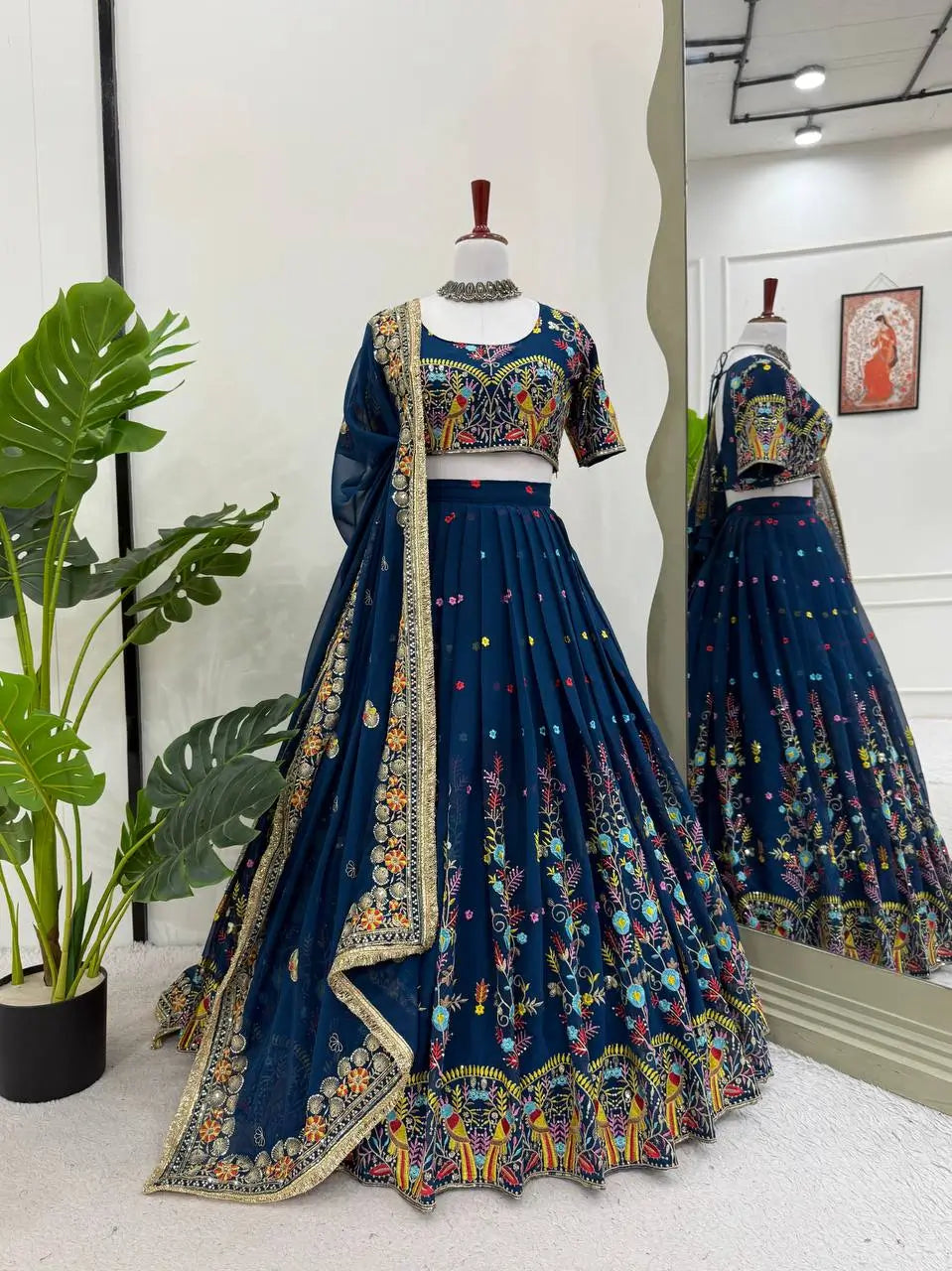 Faux Georgette Embroidered Lehenga Set with Dupatta