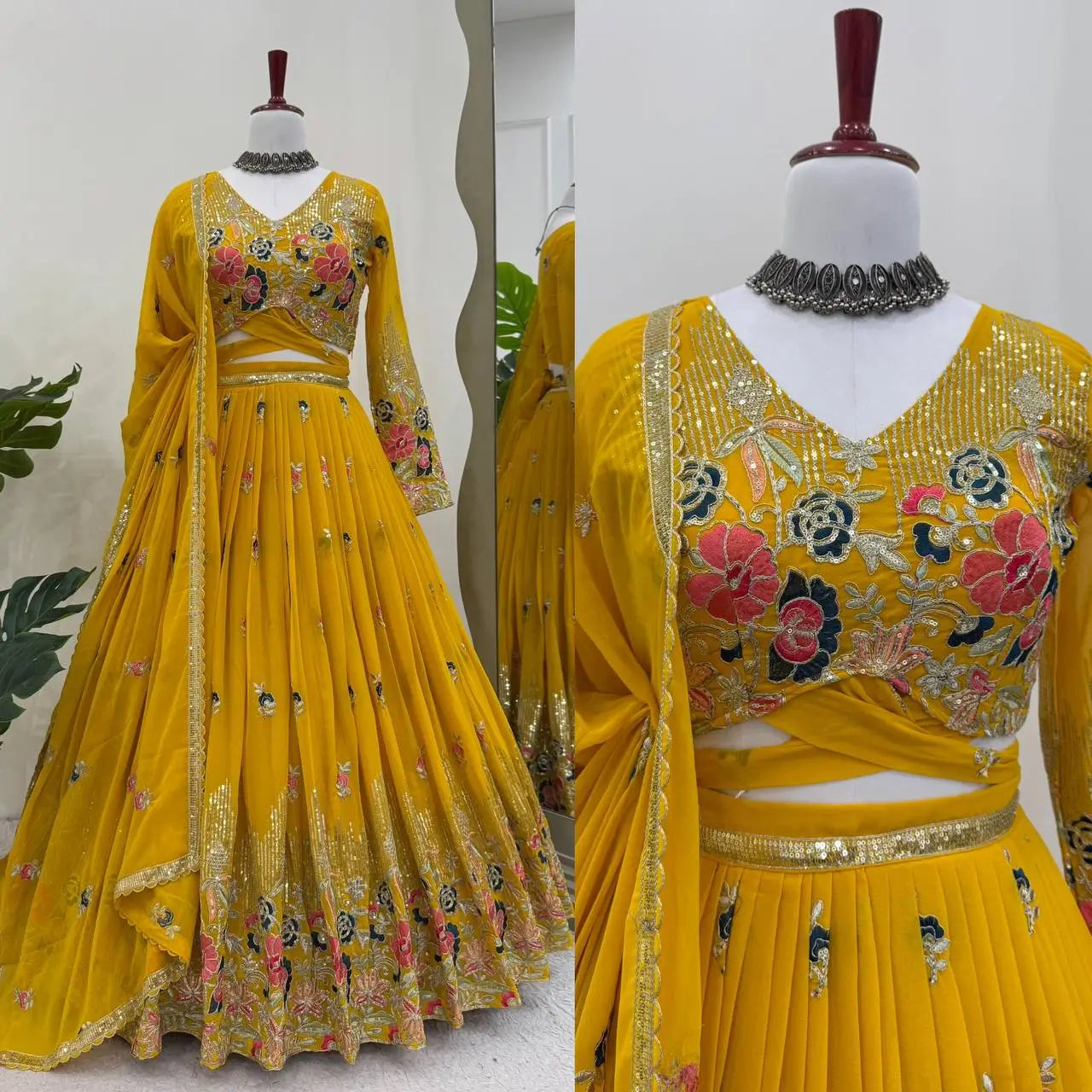 Faux Georgette Embroidered Lehenga Set with Dupatta