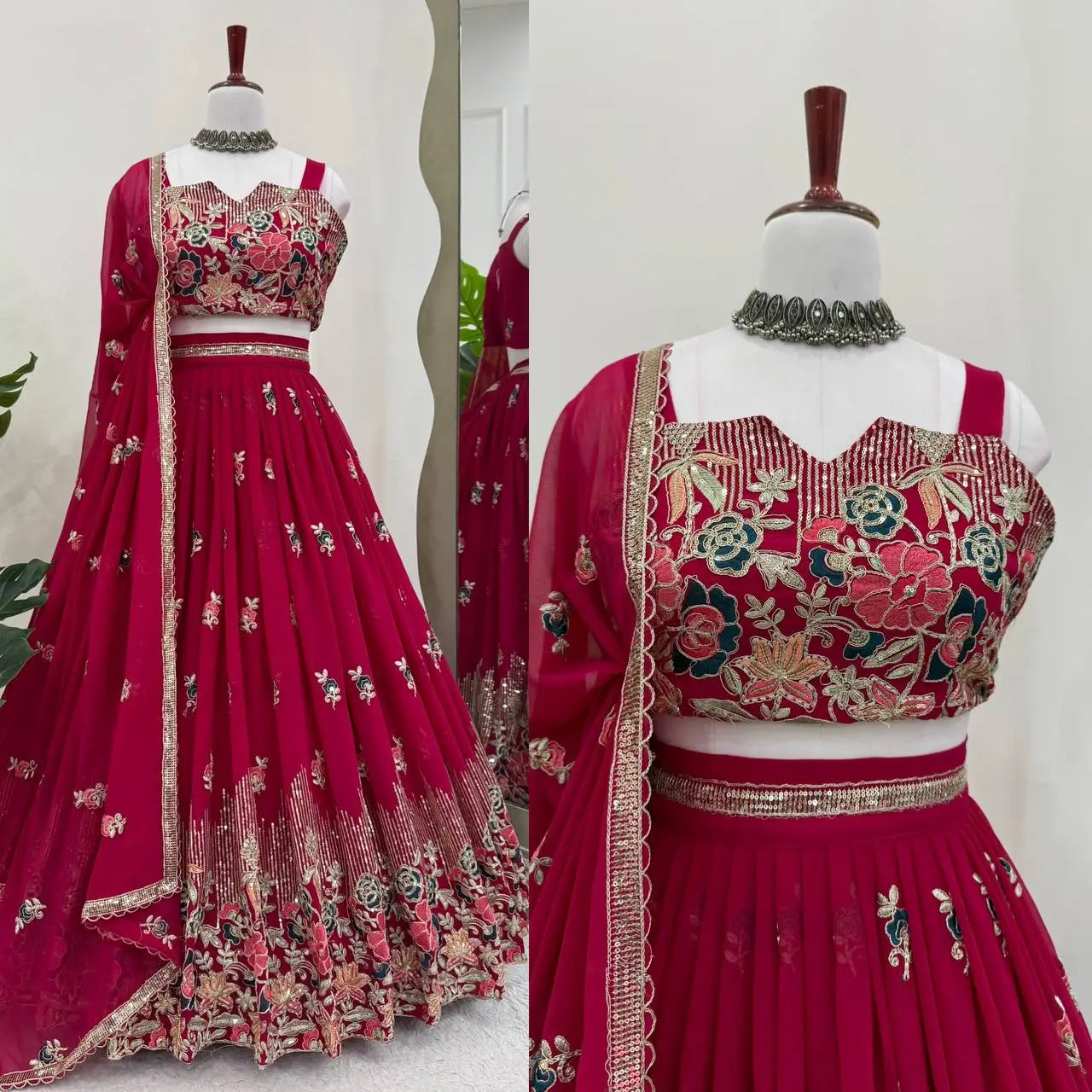 Faux Georgette Embroidered Lehenga Set with Dupatta