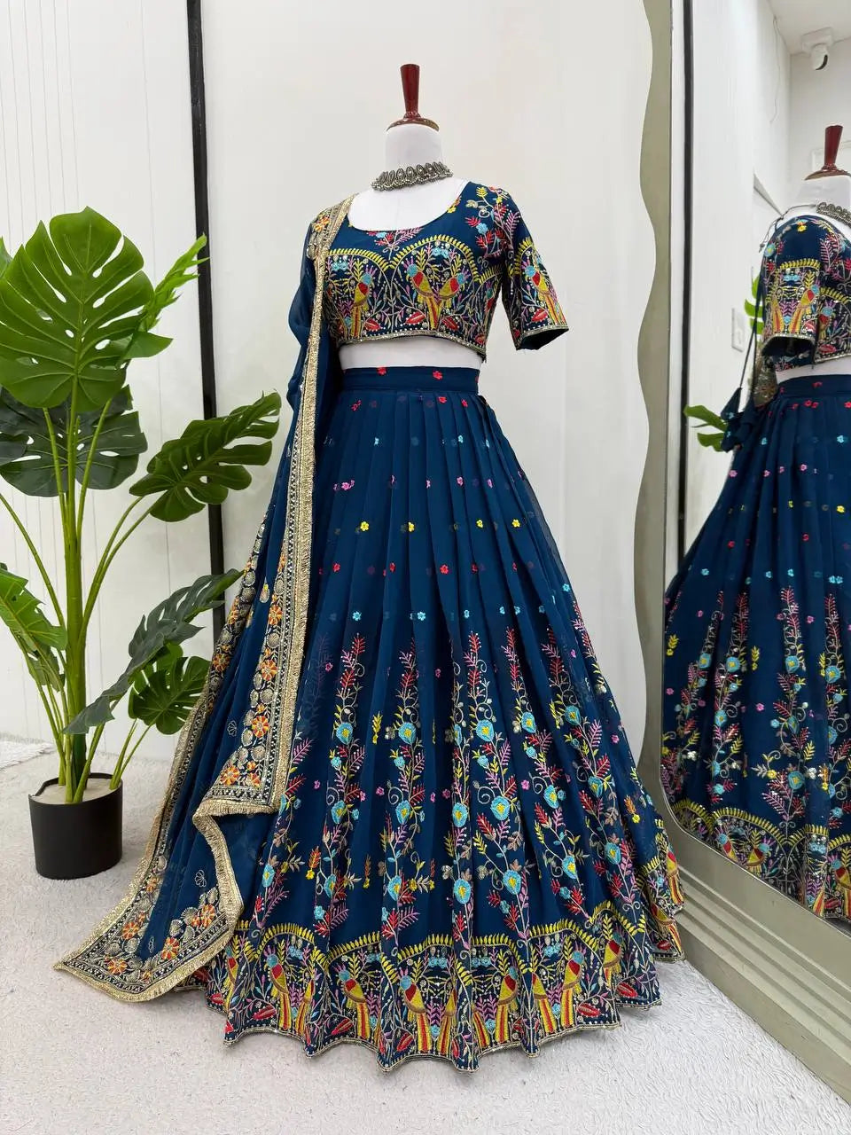 Faux Georgette Embroidered Lehenga Set with Dupatta