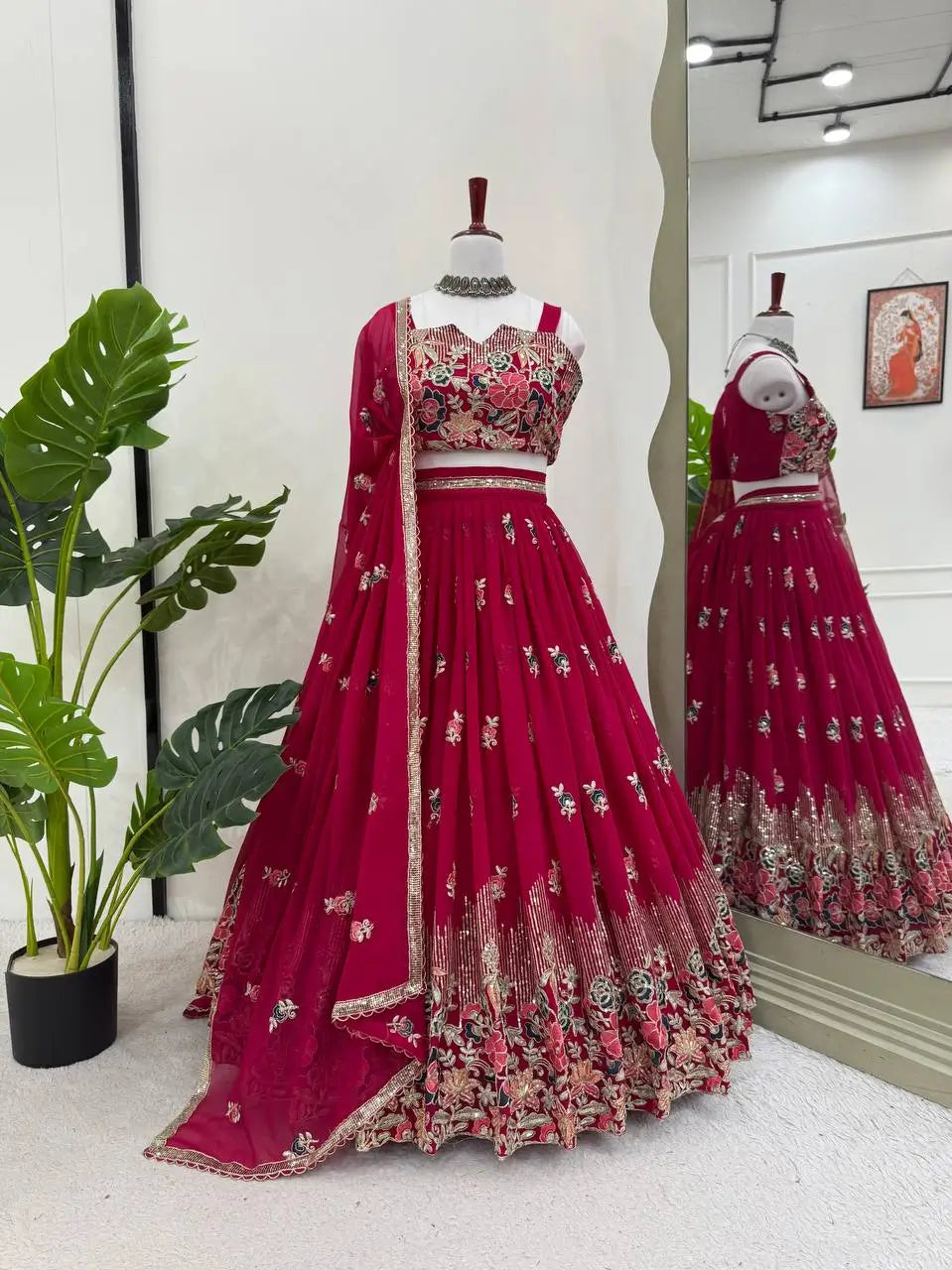 Faux Georgette Embroidered Lehenga Set with Dupatta