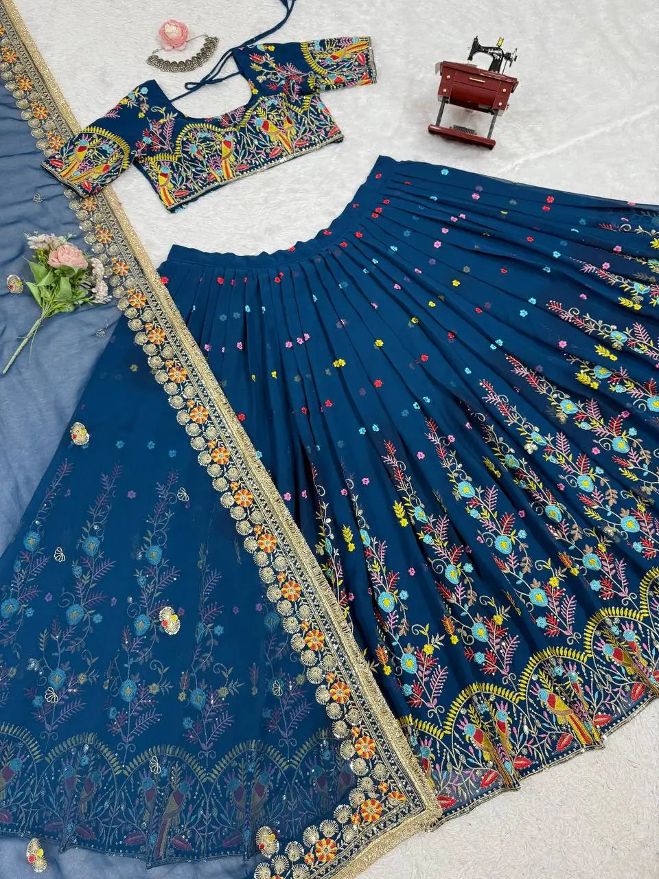 Faux Georgette Embroidered Lehenga Set with Dupatta