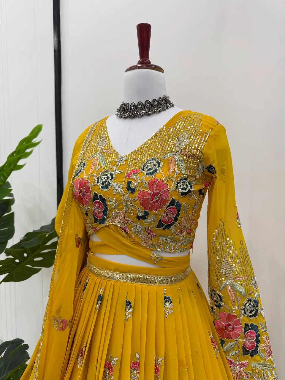 Faux Georgette Embroidered Lehenga Set with Dupatta