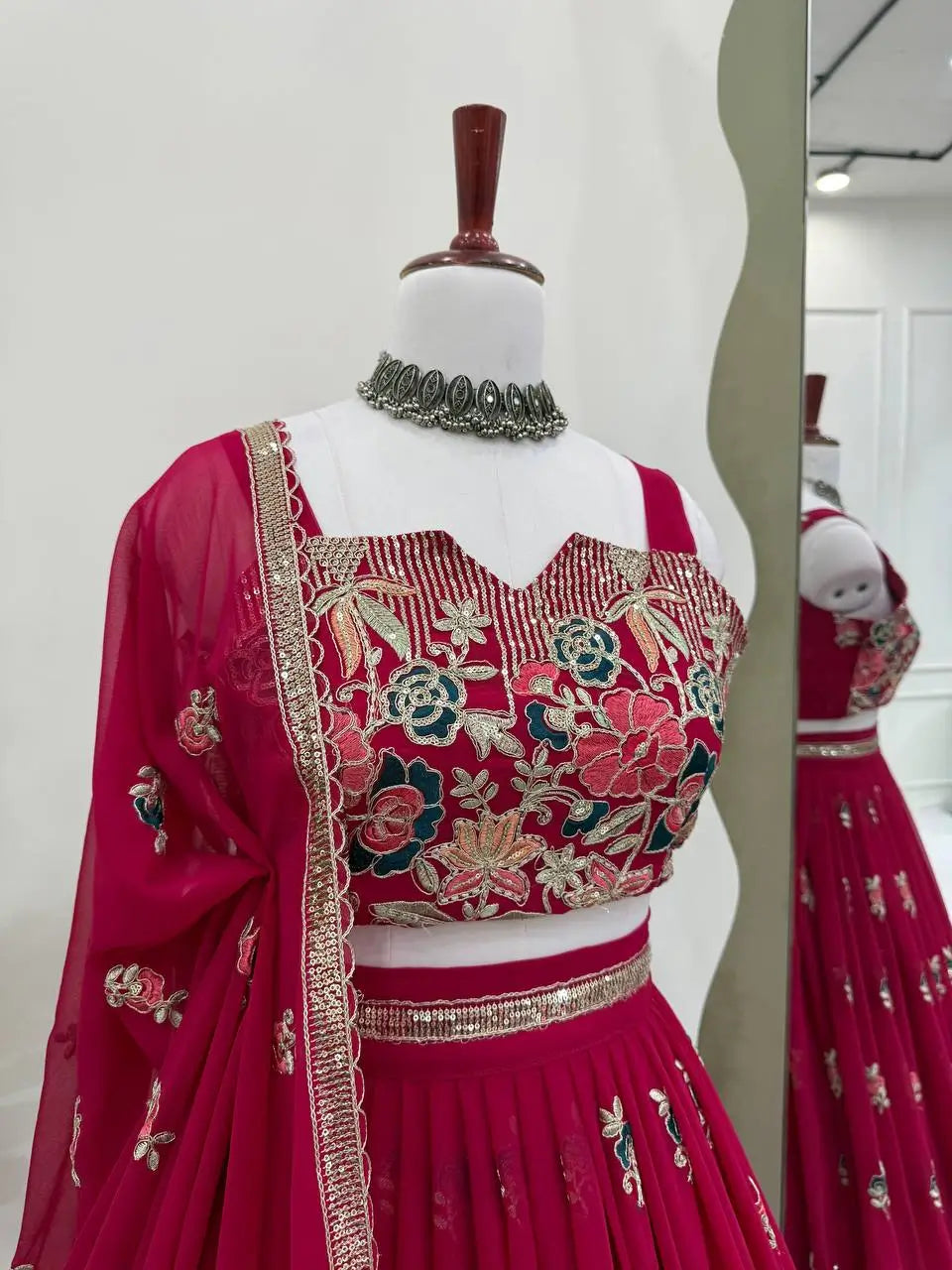 Faux Georgette Embroidered Lehenga Set with Dupatta