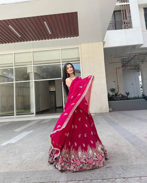 Faux Georgette Embroidered Lehenga Set with Dupatta