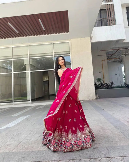 Faux Georgette Embroidered Lehenga Set with Dupatta