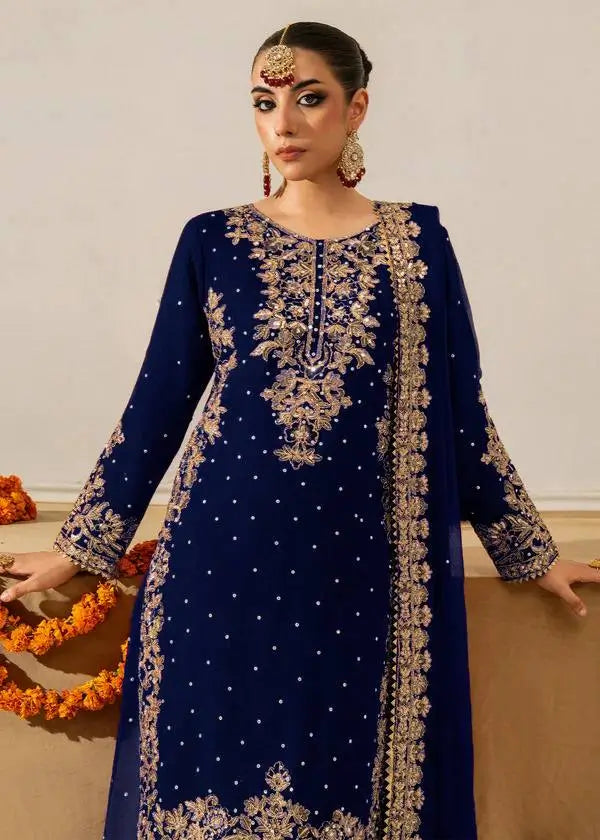 Faux Georgette Embroidered Plazo Suit with Dupatta