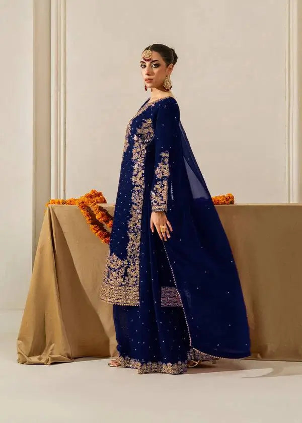 Faux Georgette Embroidered Plazo Suit with Dupatta