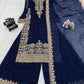 Faux Georgette Embroidered Plazo Suit with Dupatta
