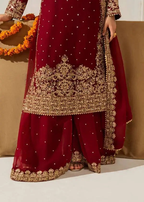 Faux Georgette Embroidered Plazo Suit with Dupatta