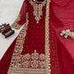 Faux Georgette Embroidered Plazo Suit with Dupatta