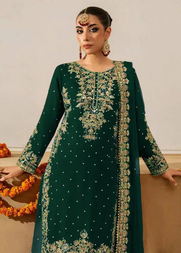 Faux Georgette Embroidered Plazo Suit with Dupatta