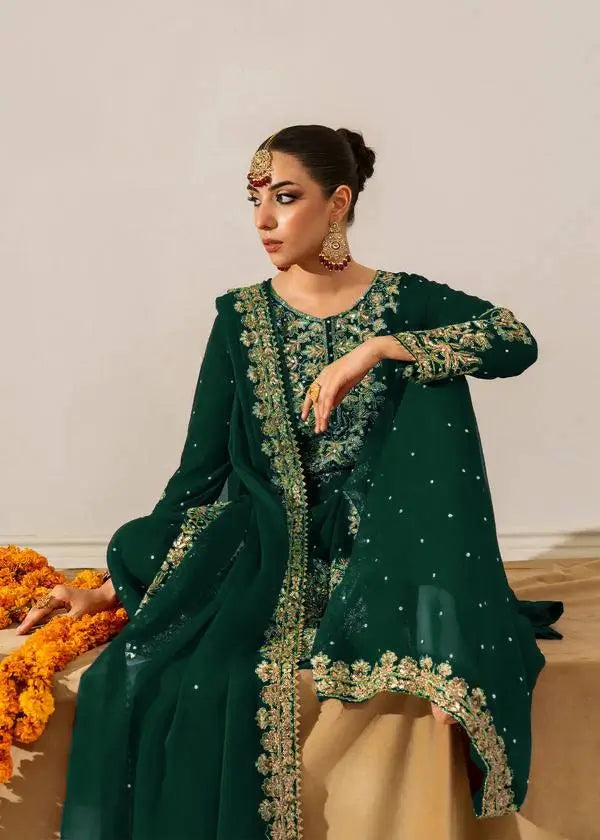 Faux Georgette Embroidered Plazo Suit with Dupatta