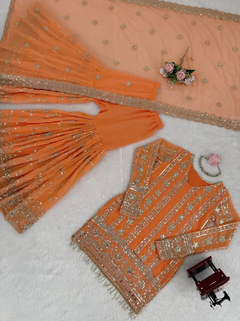 Faux Georgette Embroidered Sharara Set with Dupatta