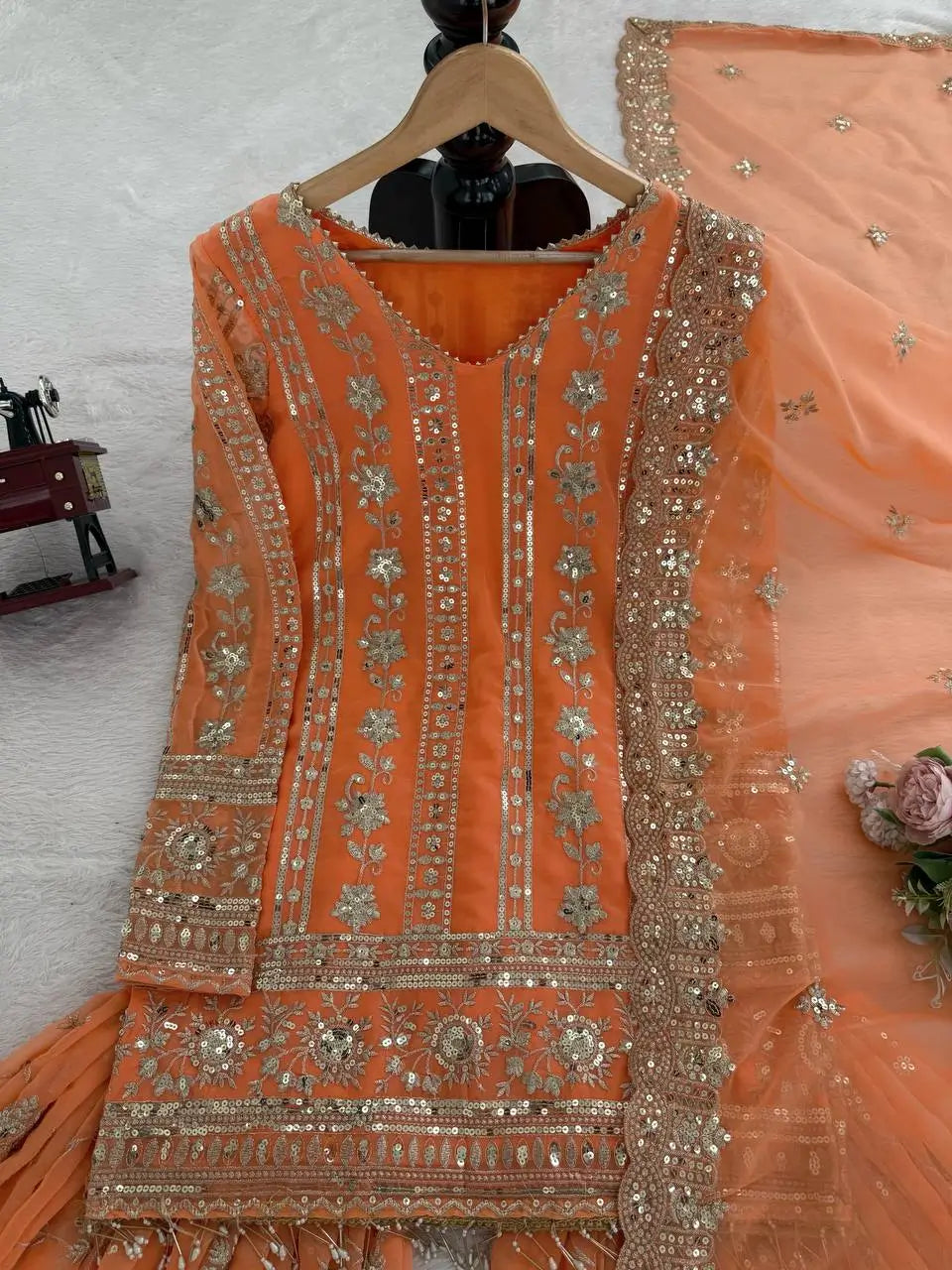 Faux Georgette Embroidered Sharara Set with Dupatta