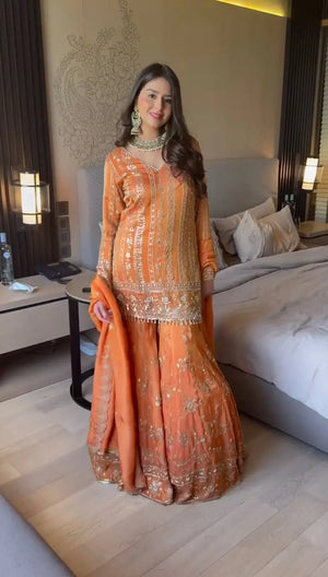 Faux Georgette Embroidered Sharara Set with Dupatta