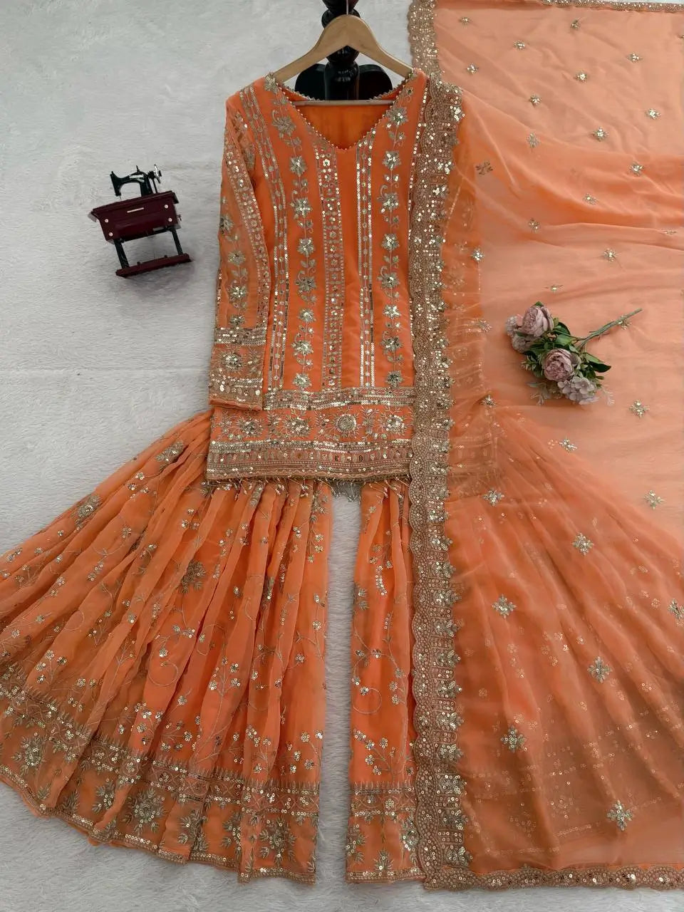 Faux Georgette Embroidered Sharara Set with Dupatta