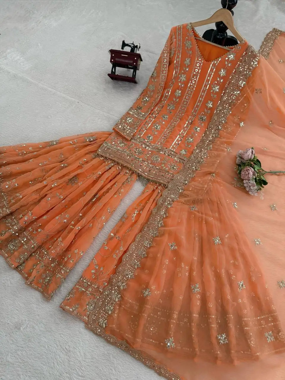 Faux Georgette Embroidered Sharara Set with Dupatta
