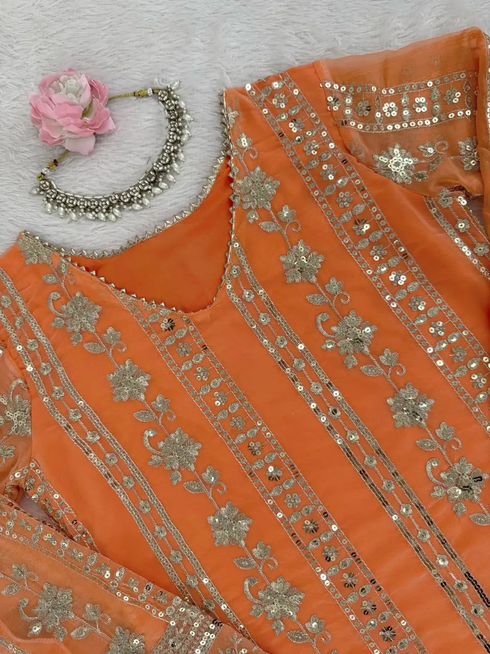 Faux Georgette Embroidered Sharara Set with Dupatta