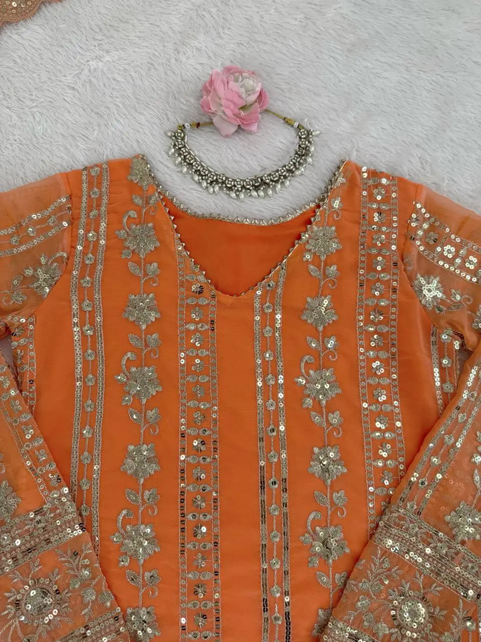 Faux Georgette Embroidered Sharara Set with Dupatta