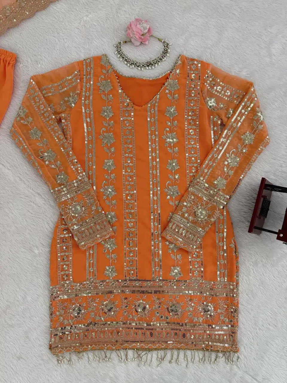Faux Georgette Embroidered Sharara Set with Dupatta