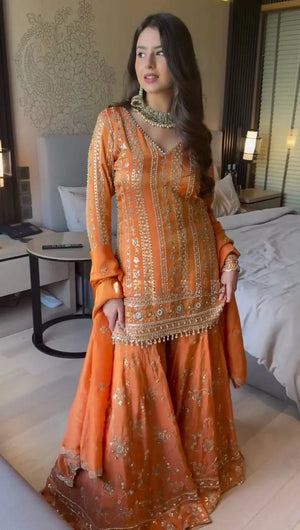 Faux Georgette Embroidered Sharara Set with Dupatta