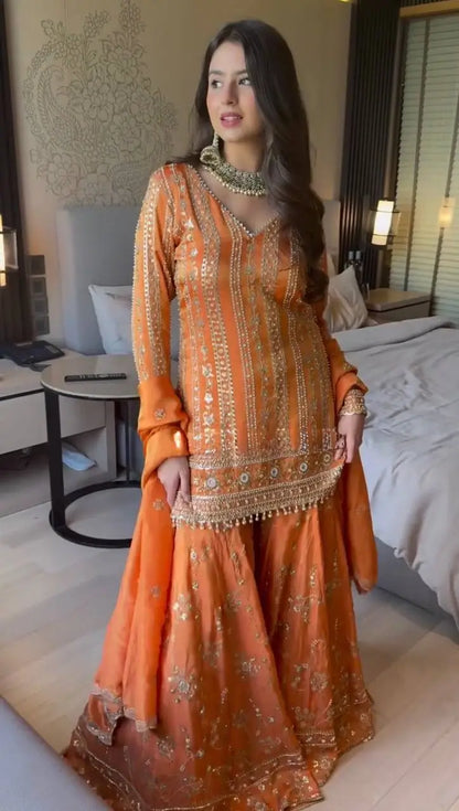 Faux Georgette Embroidered Sharara Set with Dupatta