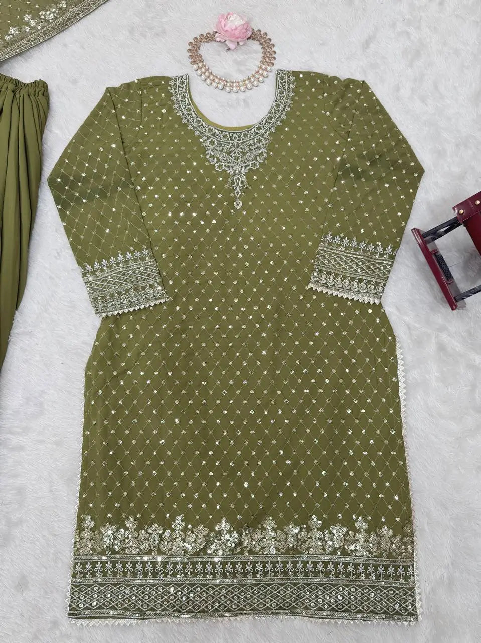 Faux Georgette Embroidered Sharara Suit Set with Dupatta