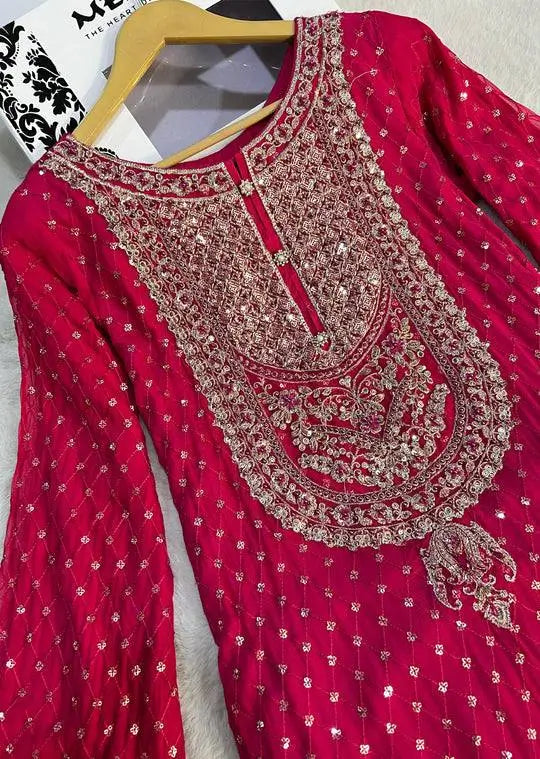 Faux Georgette Embroidered Sharara Suit Set with Dupatta