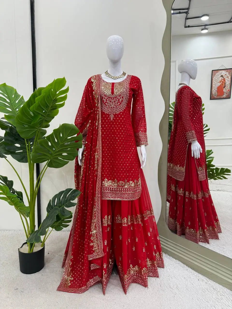 Faux Georgette Embroidered Sharara Suit Set with Dupatta