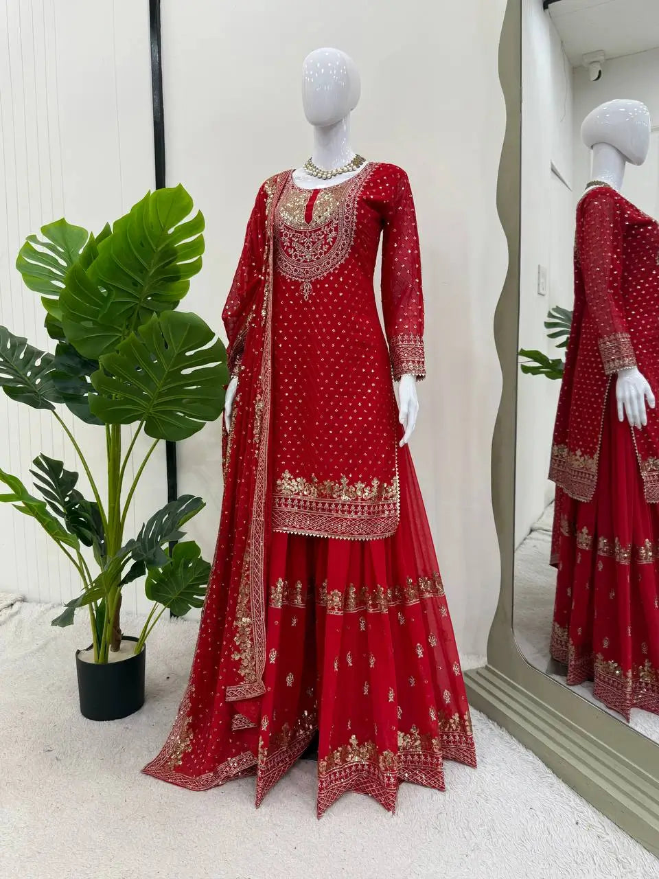 Faux Georgette Embroidered Sharara Suit Set with Dupatta
