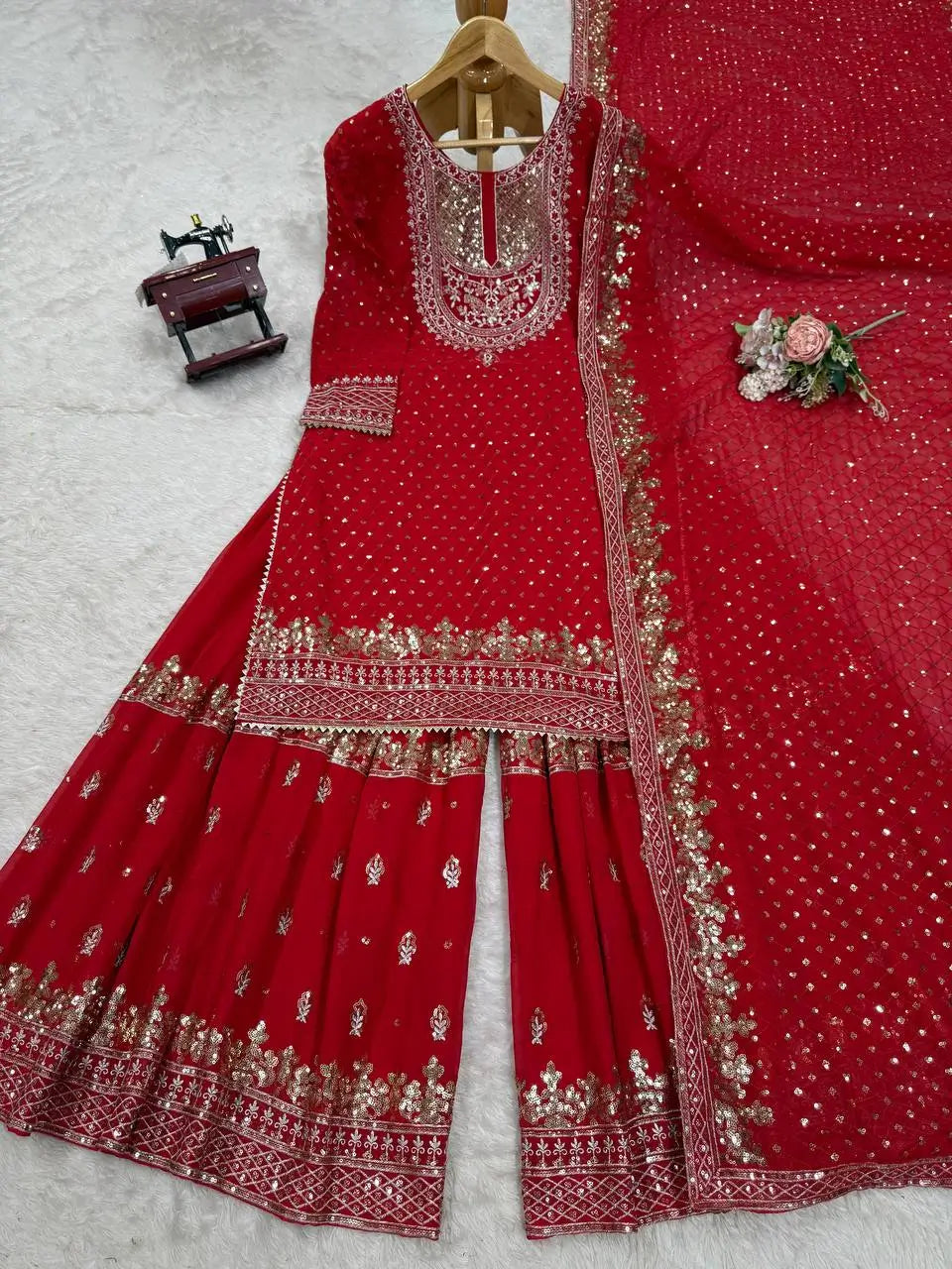 Faux Georgette Embroidered Sharara Suit Set with Dupatta