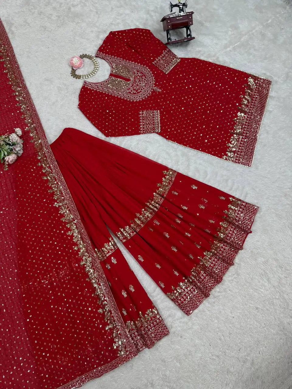 Faux Georgette Embroidered Sharara Suit Set with Dupatta
